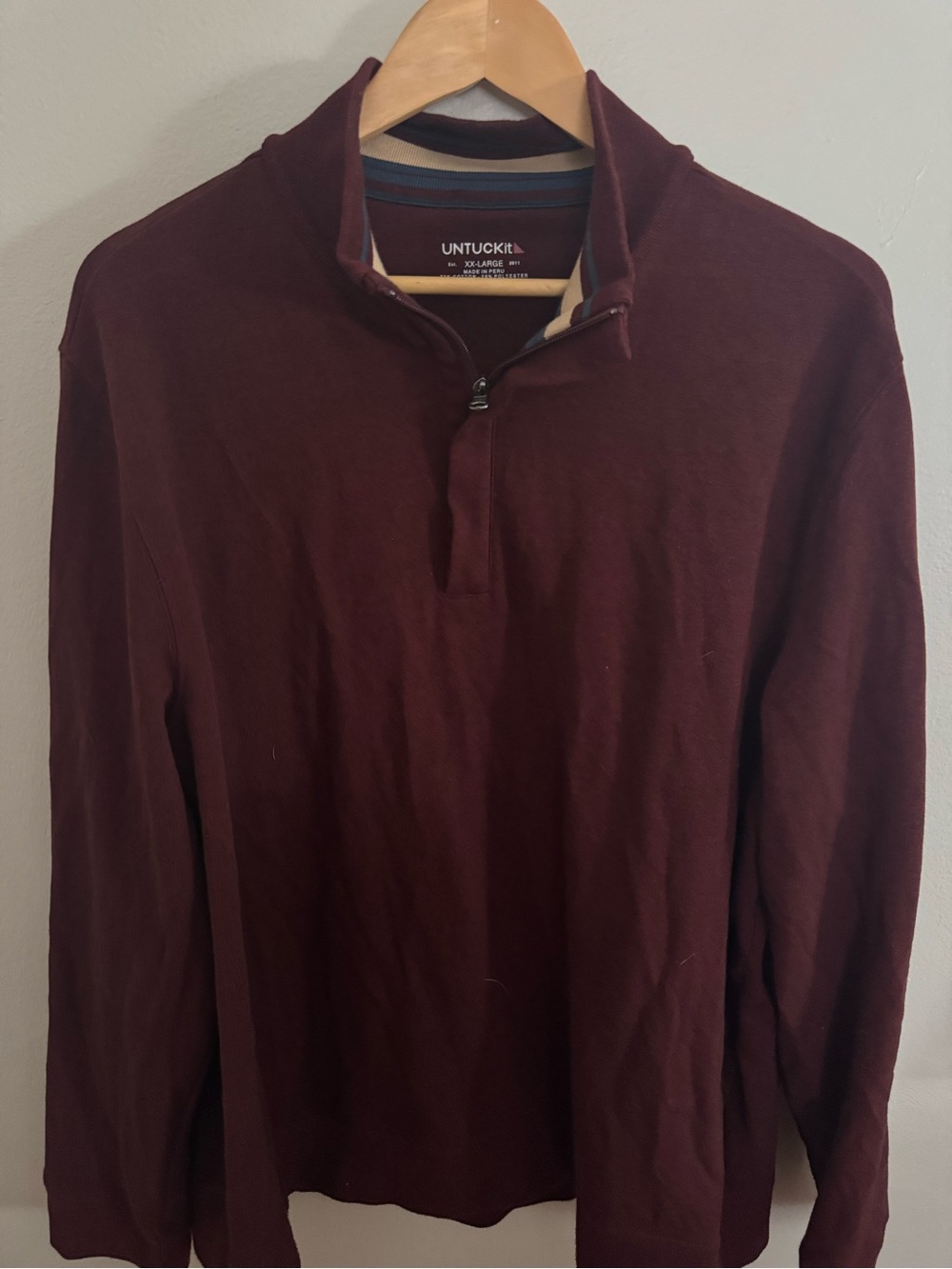 UNTUCKit Men’s XXL Burgundy Quarter Zip Pullover Cotton Blend EUC